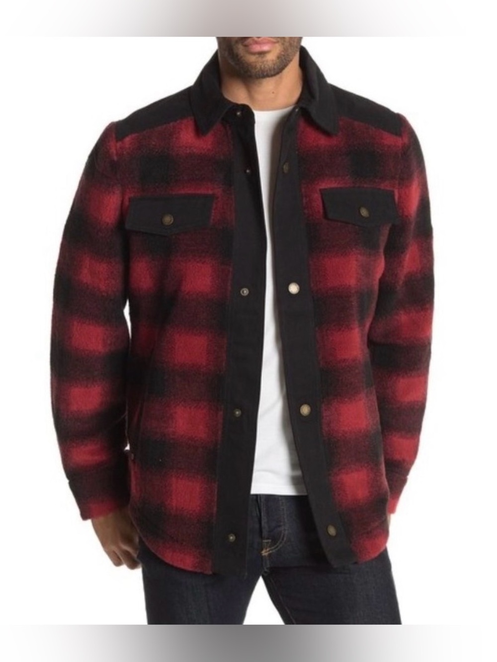 Pendleton Redwood Plaid Sherpa Shirt Snap Jacket Red Black Men’s Size M Fall